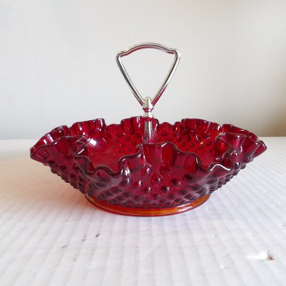 Fenton Dining Fenton Hobnail Ruffled Candy Dish With Center Handle